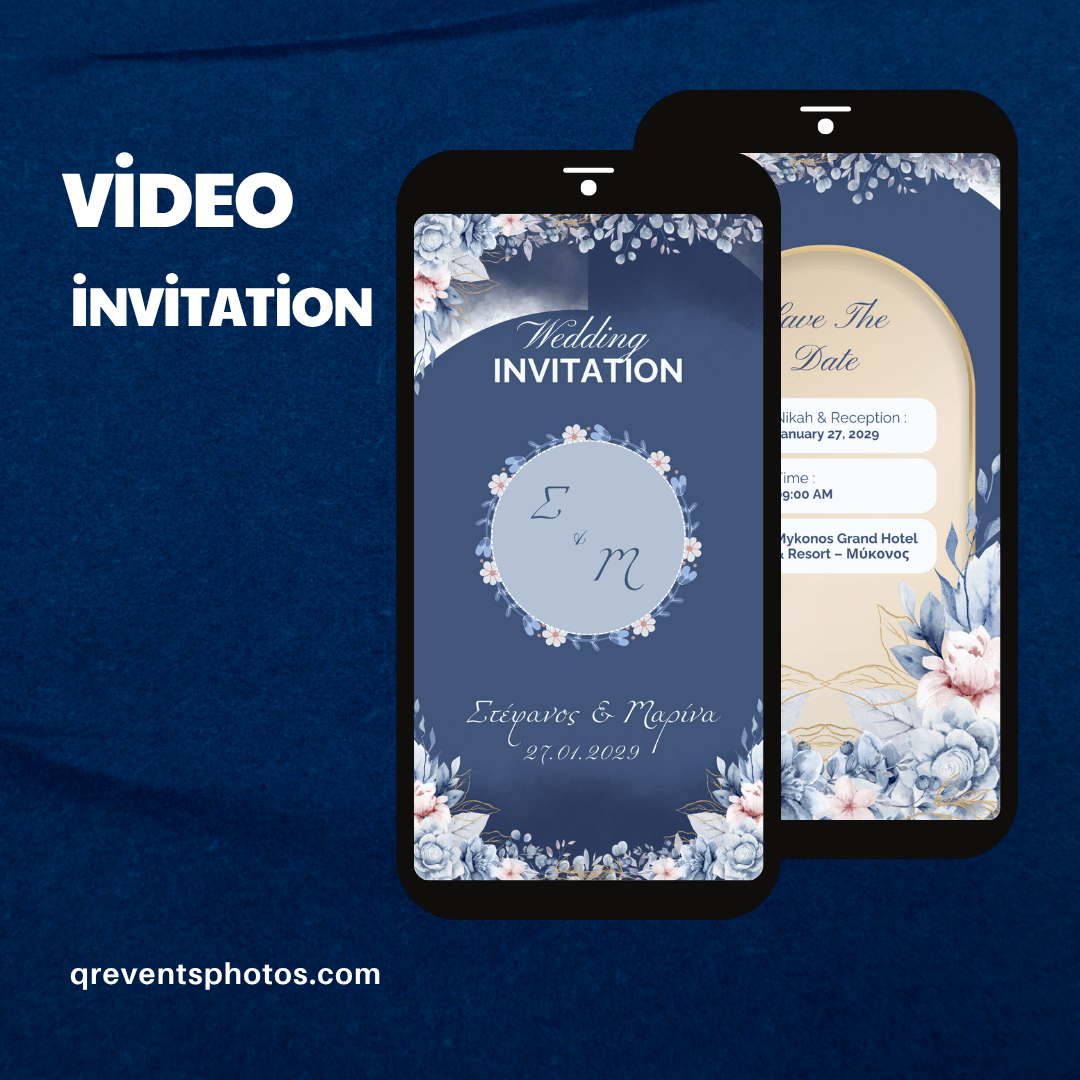 Classic Blue Wedding Video Invitation