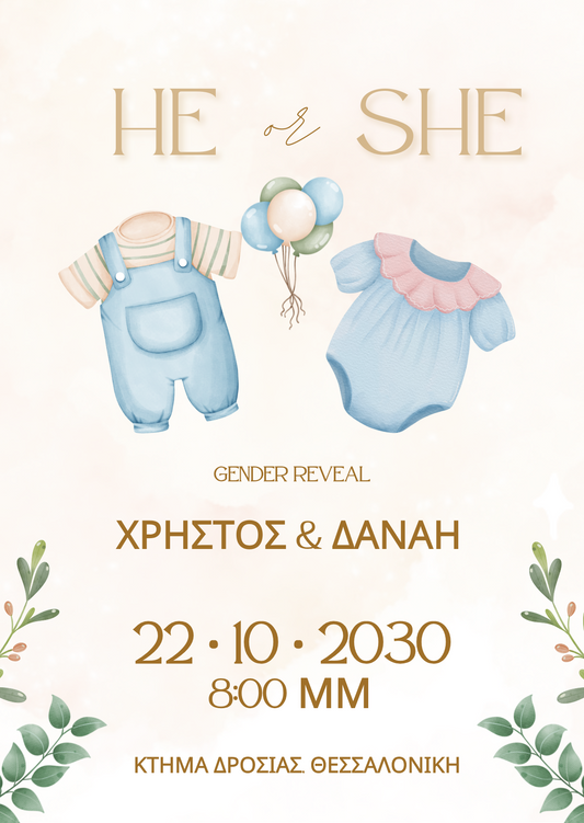 Gender Reveal e-card σε pastel ύφος